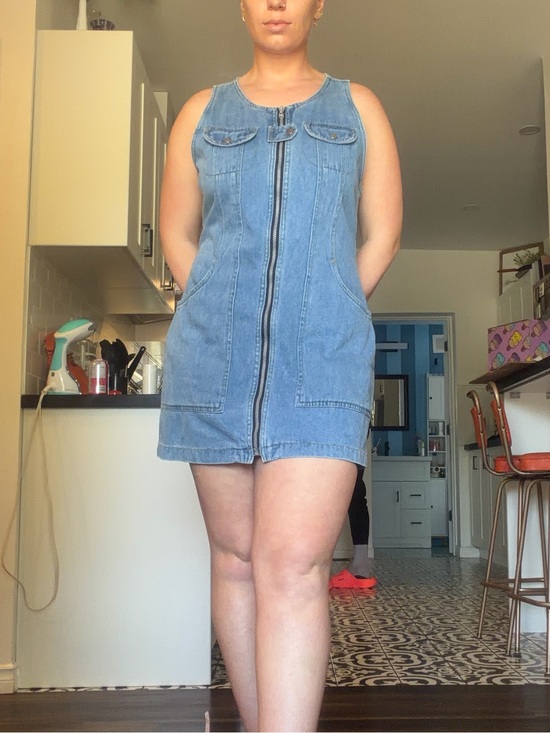 Vintage Dresses & Skirts - Vintage Front-Zip Denim Mini Dress - Light Blue